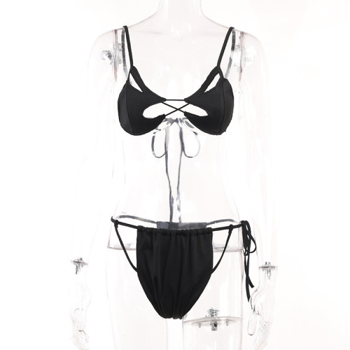Sexy strap cut-out beach bikini hot girl swimsuit two-piece set