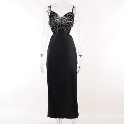 French style bowknot suspender cut-out dress slim sexy black dress dress