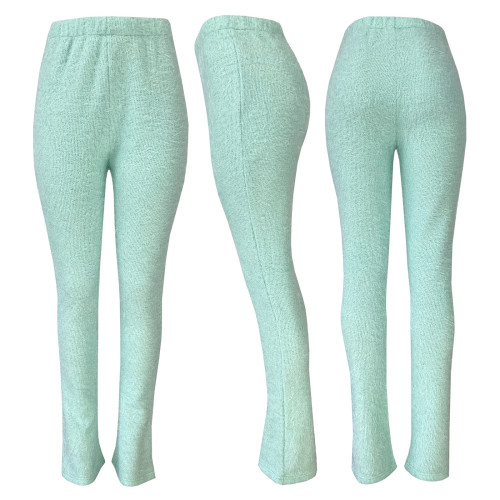 Fashion women's composite suede knitted casual flared trousers