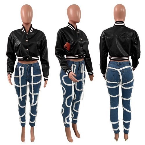 Women's fluffy elastic washing jeans