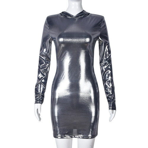 Sexy slim open back hooded dress