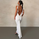 U-neck sexy backless long slim sling dress