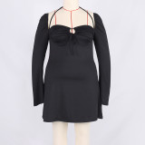 Large dress Fat sister sexy thin women's pleated neckline cut-out dress