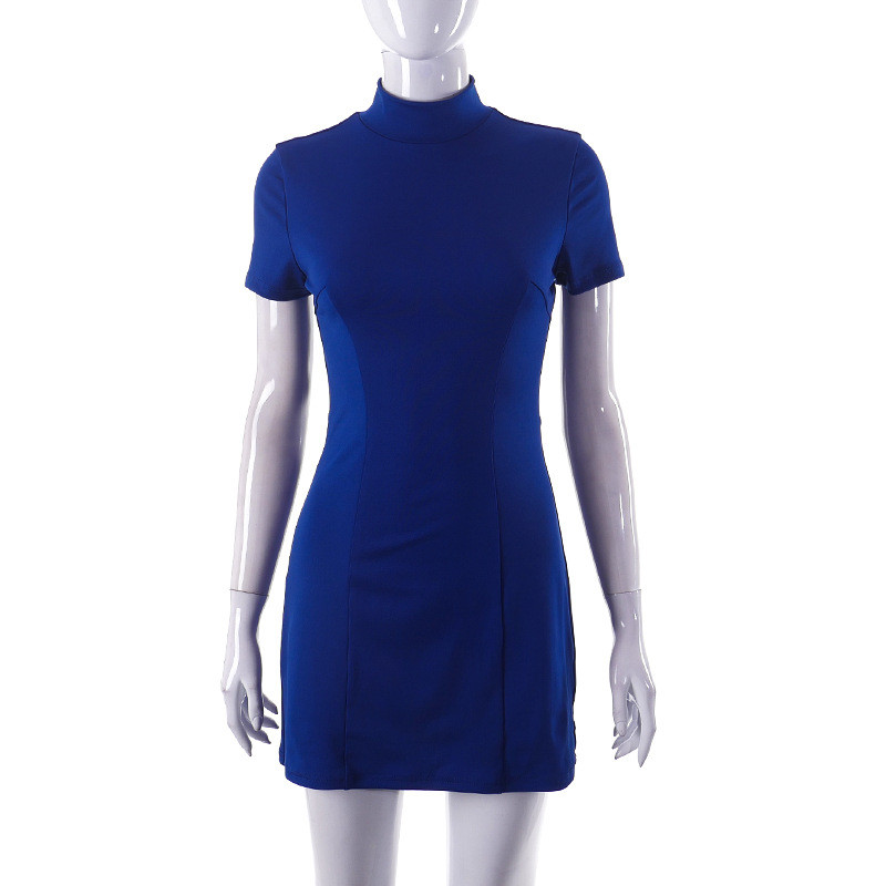 Fashion round neck short sleeve solid color slim cut short dress