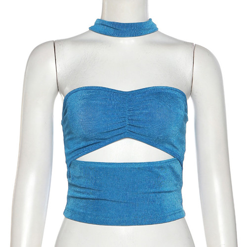 Women's fashion hanging neck one-shoulder sexy hollow slim vest