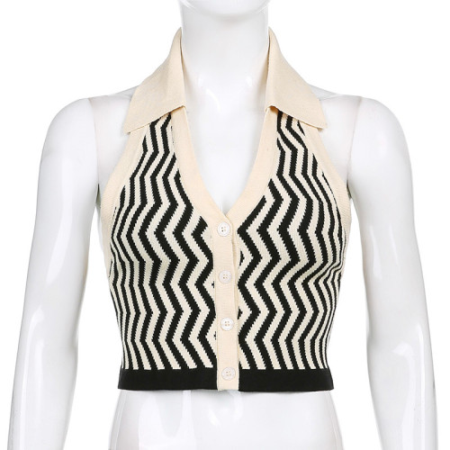 Sexy open-back wool vest Spicy girls street trend deep V-neck hanging neck short top