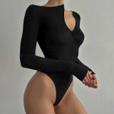 Women's Spicy Girls Basic Solid Off Shoulder Cut-out Design Slim Fit Underlay Slim Bodysuit