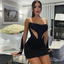 Women's sexy perspective mesh patchwork contrast buttock dress