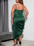 Oversized women's suspender dress sexy color pile neck pleated backless dress