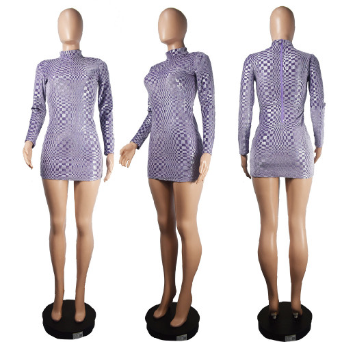 Long sleeve buttock skirt sequin round neck slim dress