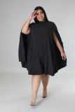 Women's fashion casual versatile loose solid color large pleated dress