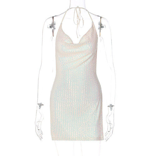 Sexy backless hollowed-out neckline short women's dress