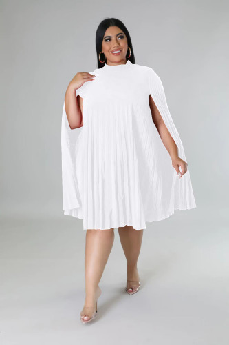 Women's fashion casual versatile loose solid color large pleated dress