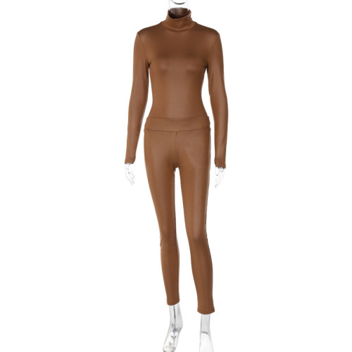 Women's sexy street style modeling collar long-sleeved slim pants set