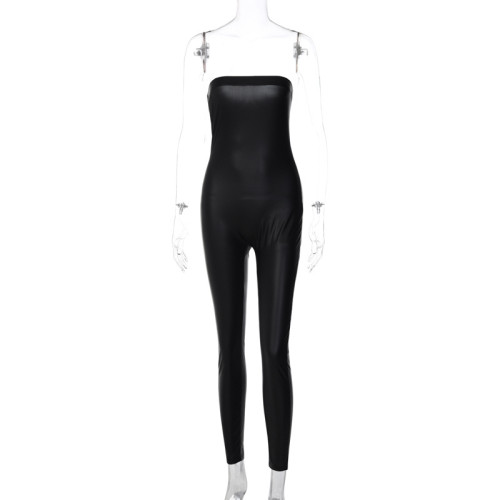 Solid color bra, slim fit, high waist, hip lifting, fashionable and sexy jumpsuit