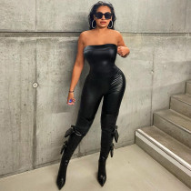 Solid color bra, slim fit, high waist, hip lifting, fashionable and sexy jumpsuit
