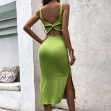Women's sexy backless slit slimming bag buttock mid-length vest temperament dress