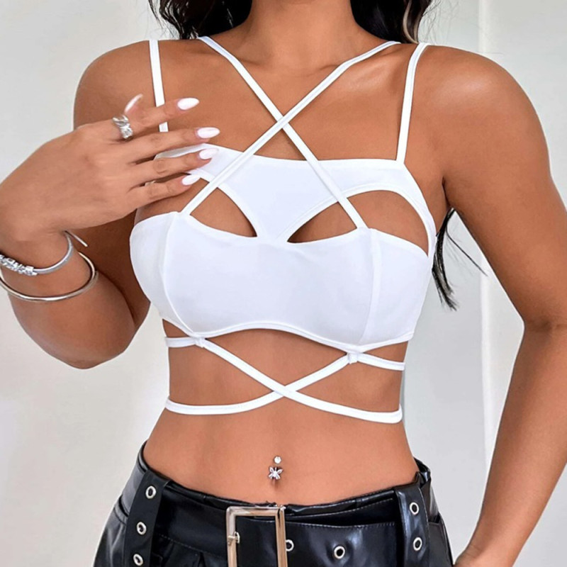 Cut-out navel revealing personality sexy hot girl bra top