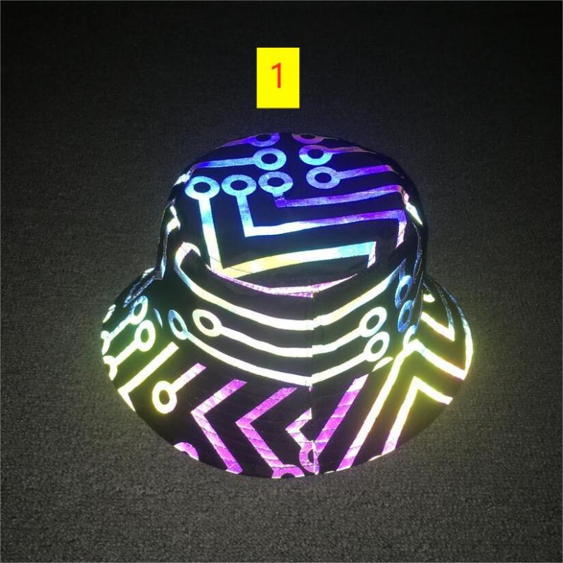 Seven-color pattern reflective fisherman hat Men's and women's outdoor leisure sunscreen hat Colorful luminous sunshade hat