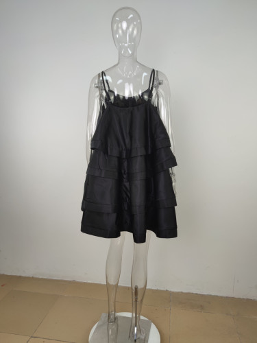 Women's suspender skirt ruffle cake skirt suspender sexy dress