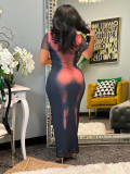 Full-body positioning printing sexy short-sleeved dress