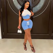 Sexy sleeveless neck pit suit two-piece