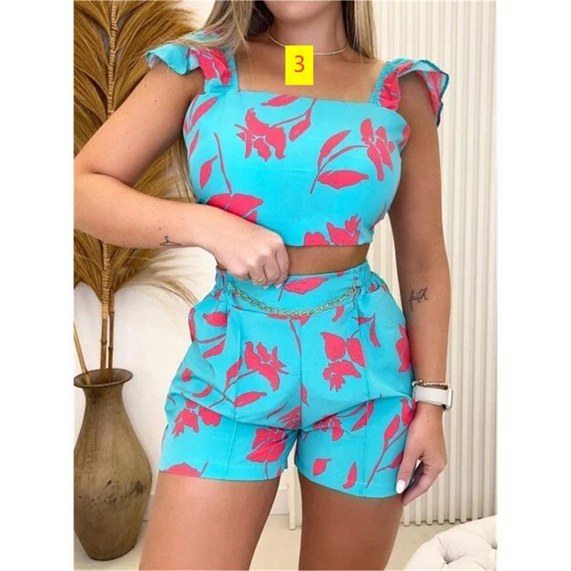 Printed short vest pocket shorts fashion casual suit