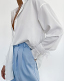 Fashion casual shirt with ice silk feather panel design ostrich hair feeling