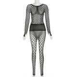 Sexy fishnet perspective hollow-out high-waisted tights suit