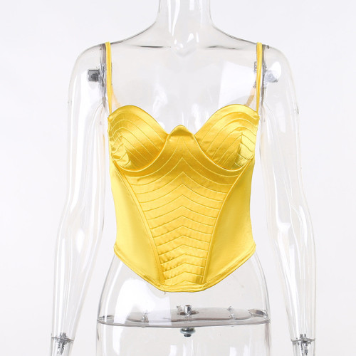 Sexy chest cup embroidered characteristic corset top Spicy girls fashion casual versatile slim sling