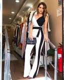 Belted black and white pair suspenders sexy jumpsuit