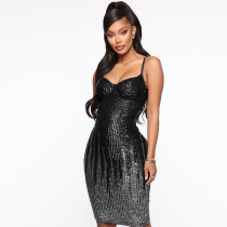 Sling wrap hip skirt sequin bra nightclub party sexy dress