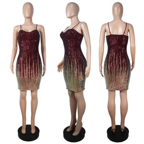 Sling wrap hip skirt sequin bra nightclub party sexy dress