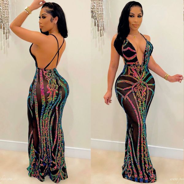 Sequin dress sexy V-neck dress