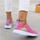 Large women's shoes Rainbow color fly woven breathable lightweight camouflage flat sneakers