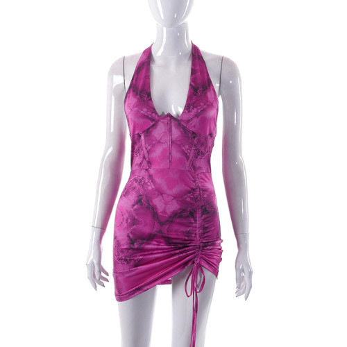 Printed sexy tight-fitting buttock dress