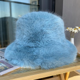 Faux fur straw hat children can wear long hair fisherman hat in autumn and winter, Korean version shows face, small bucket cap, warm and thickened basin cap