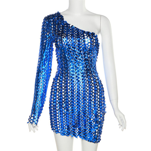 Women's fashion personality oblique collar single sleeve sexy nightclub queen slim dress