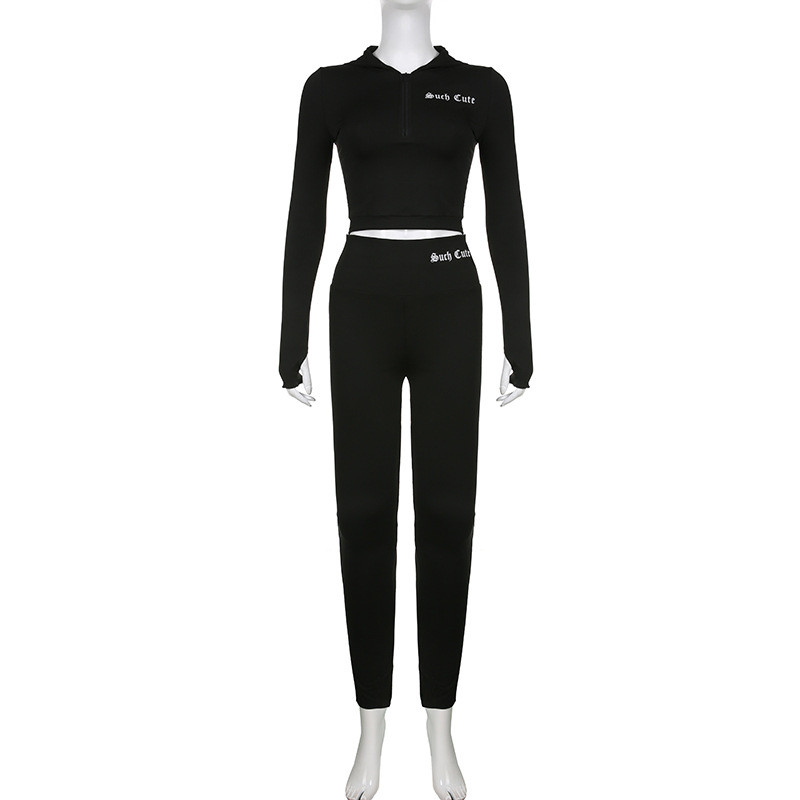 Sports yoga solid color lapel zippered long-sleeved pullover jacket+high-waisted leggings tight-fitting two-piece set