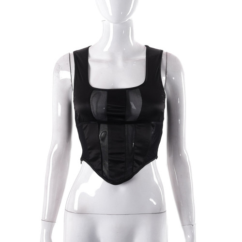 Sexy mesh panel tunic top
