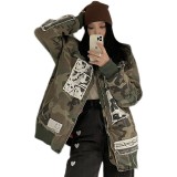 Casual loose versatile denim camouflage pocket thickened warm cotton jacket