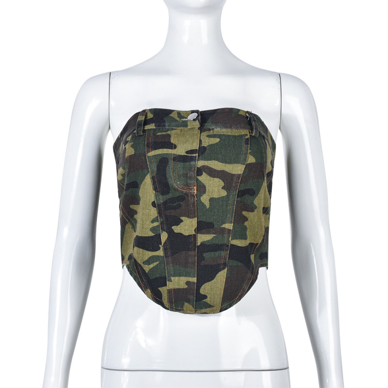 Individualized trend backless irregular camouflage chest wrap