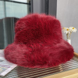 Faux fur straw hat children can wear long hair fisherman hat in autumn and winter, Korean version shows face, small bucket cap, warm and thickened basin cap