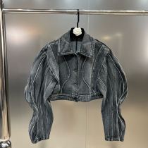 American vintage top autumn new style lapel three-dimensional line silhouette long-sleeved designer jeans jacket trend