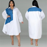 Oversized loose panel contrast elastic long-sleeve zip dress