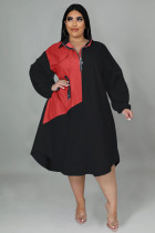 Oversized loose panel contrast elastic long-sleeve zip dress