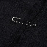 Wanghongchao Brand Design Sense Top Autumn New Round Neck Long Sleeve Personalized Broken Pin Decorative Dark T-Shirt