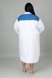 Oversized loose panel contrast elastic long-sleeve zip dress