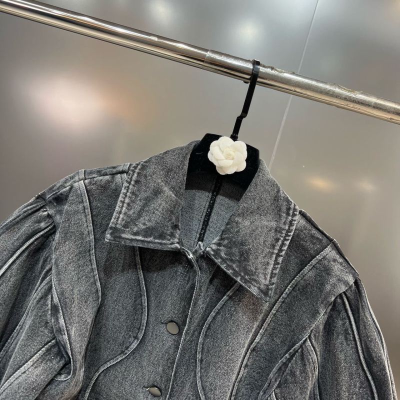American vintage top autumn new style lapel three-dimensional line silhouette long-sleeved designer jeans jacket trend