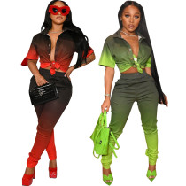 Sexy fashion gradient color women's suit two-piece set Sexy fashion gradient color women's suit two-piece set